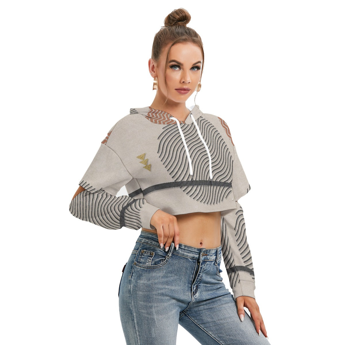 All-Over Print Women's Heavy Fleece Hoodie With Hollow Out Sleeve