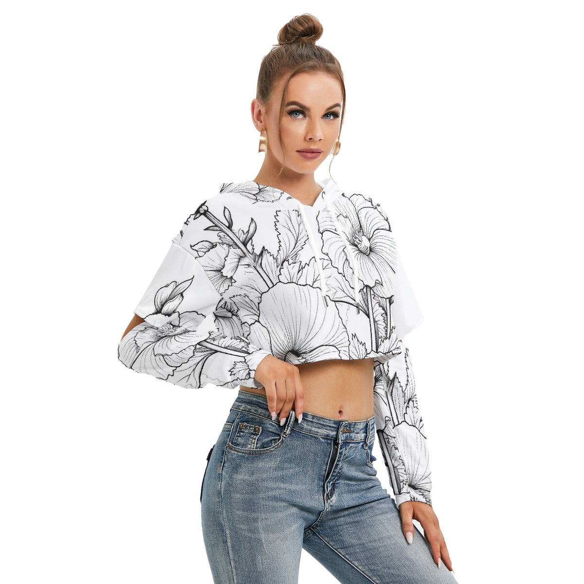 All-Over Print Women's Heavy Fleece Hoodie With Hollow Out Sleeve