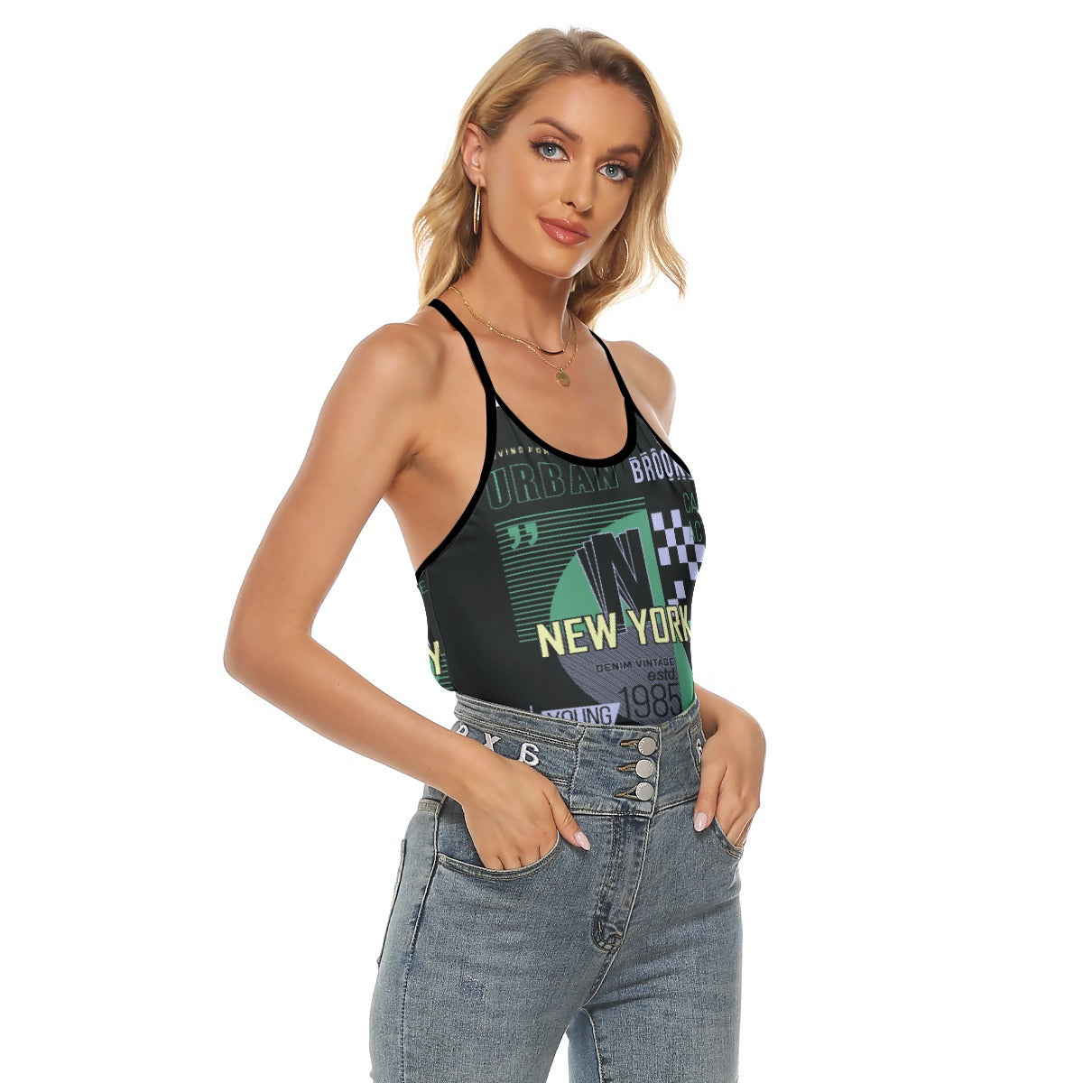 All-Over Print Women's Criss-Cross Open Back Tank Top