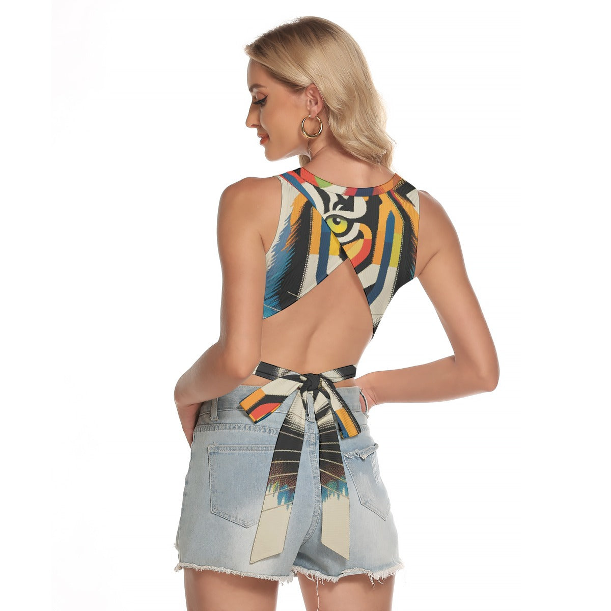 All-Over Print Women's Sleeveless Back Hollow Crop Top