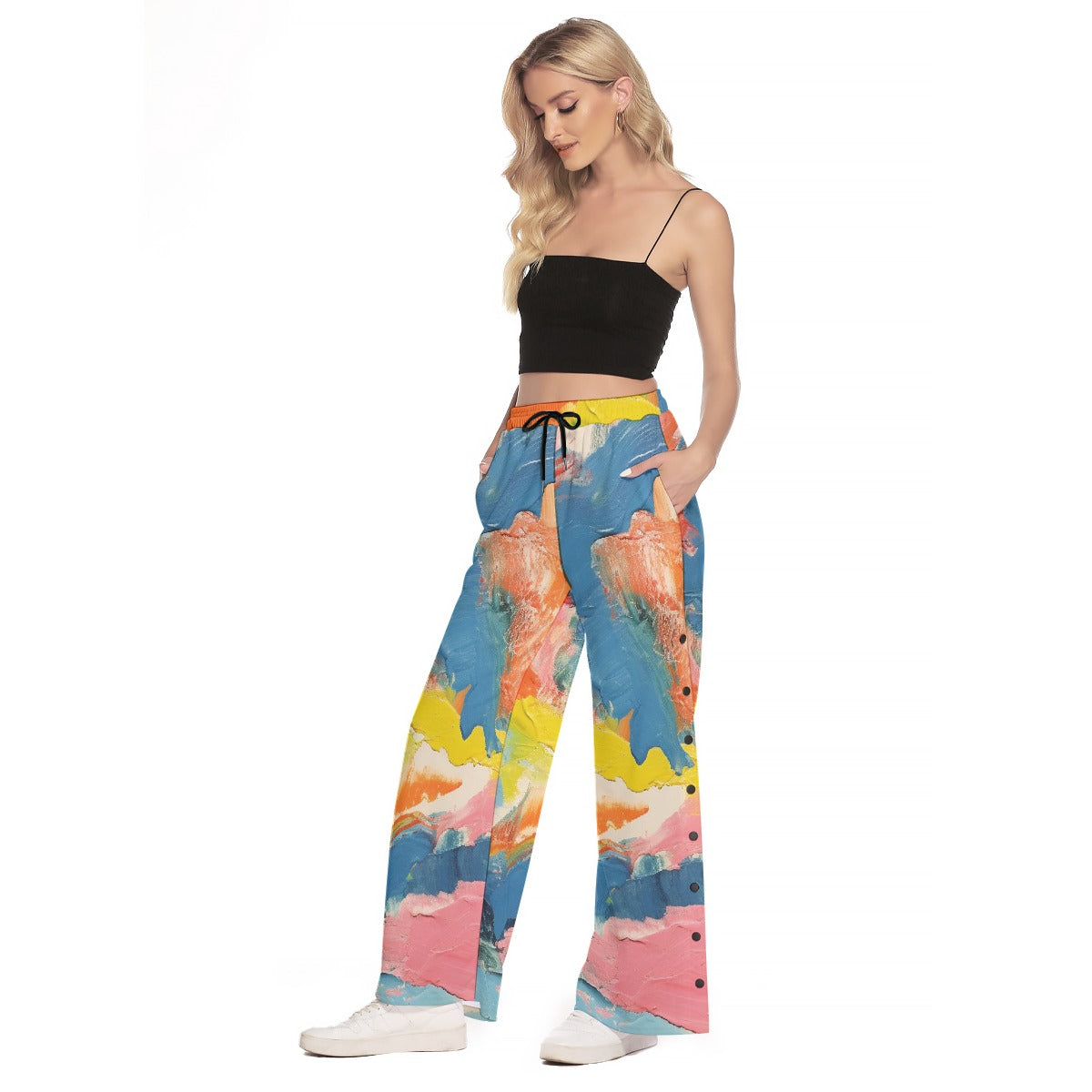 All-Over Print Women's Side Slit Snap Button Trousers