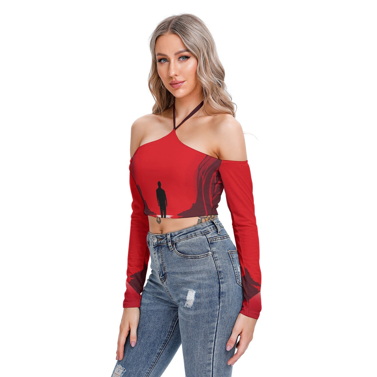 All-Over Print Women's Halter Lace-up Top