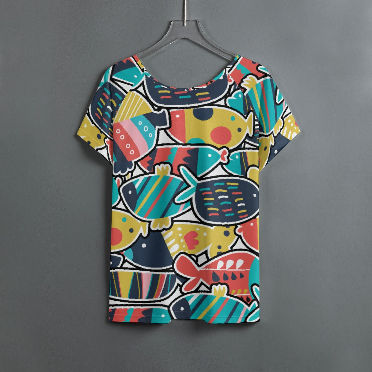 All-Over Print Women's Round Neck T-shirt With Raglan Sleeve