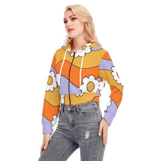 All-Over Print Women's Crop Top Hoodie With Zipper Closure