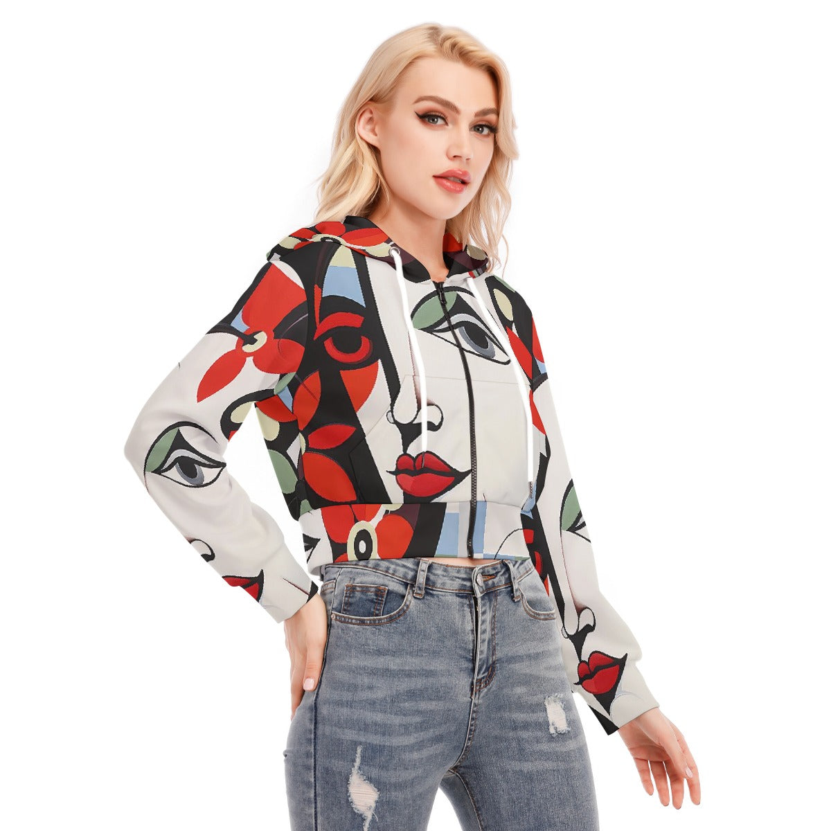 All-Over Print Women's Crop Top Hoodie With Zipper Closure