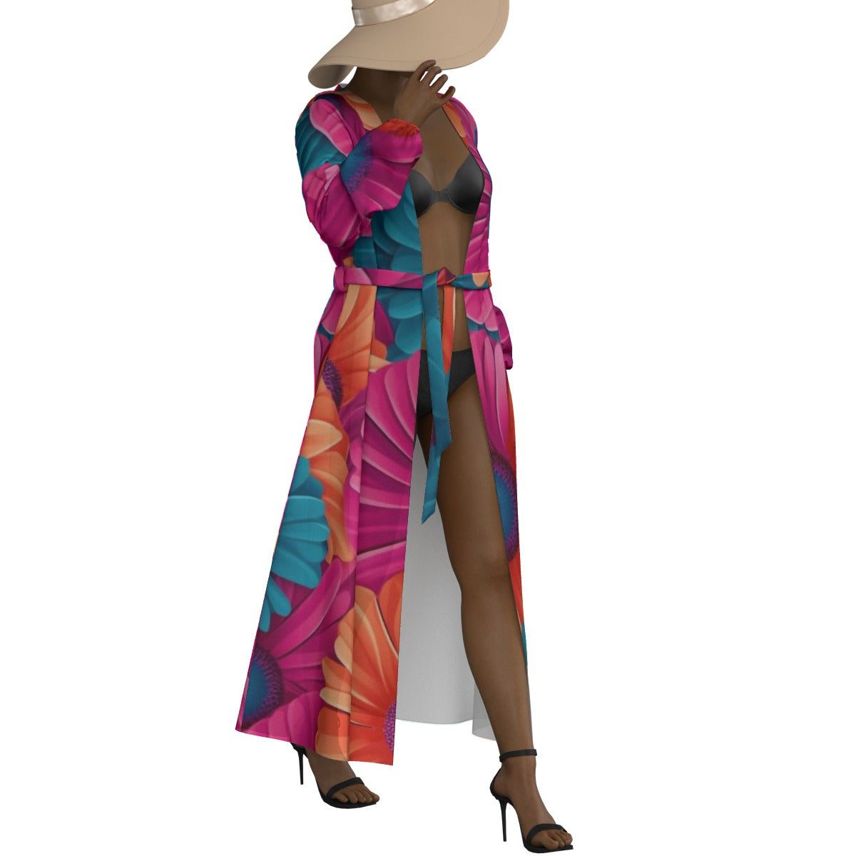 All-Over Print Women's Lace-up Chiffon Robe