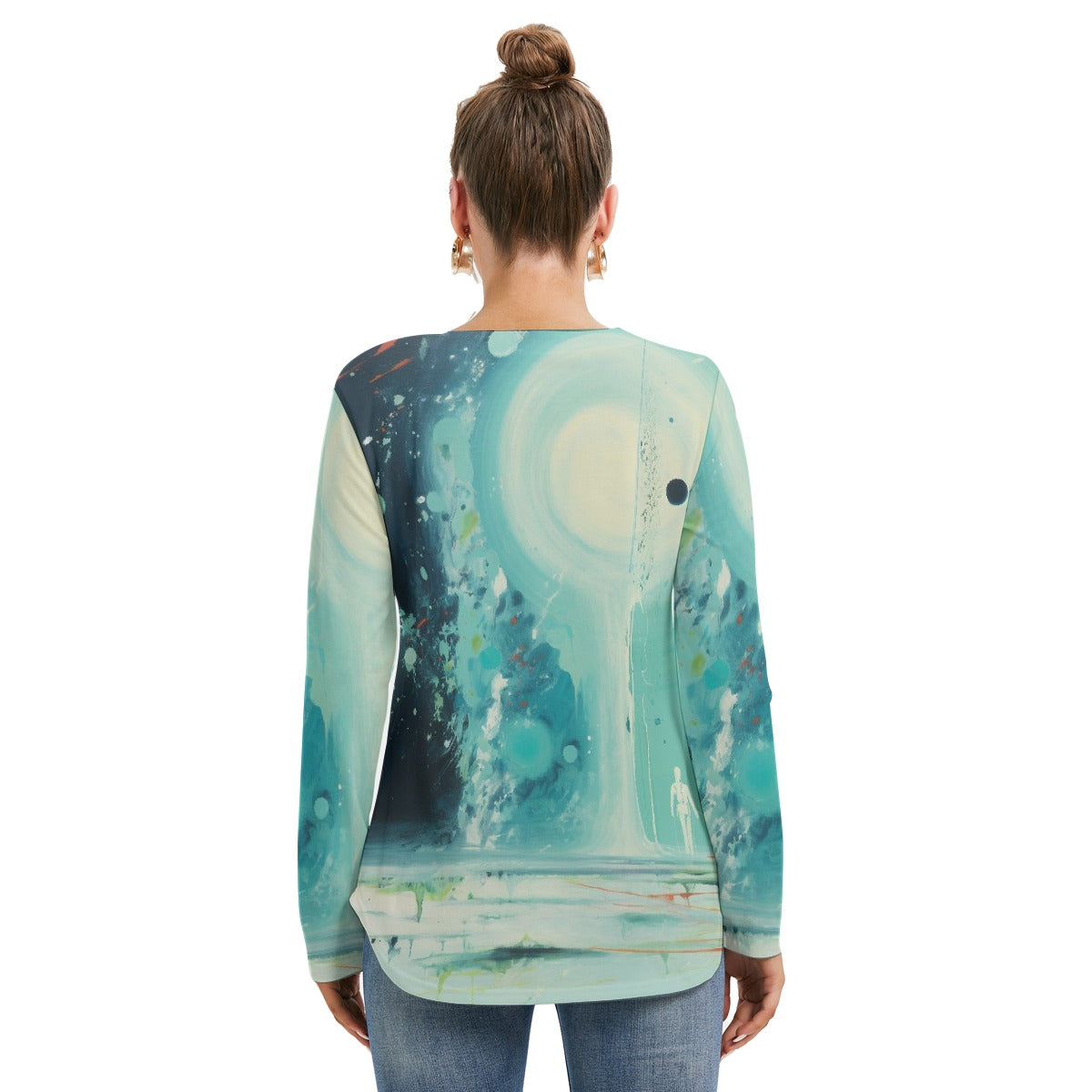 All-Over Print Women's Long Sleeve Neckline Tie Sweatshirt