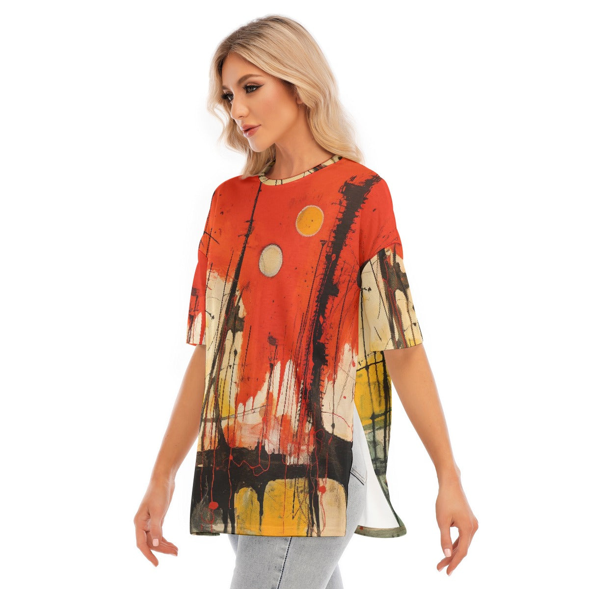 All-Over Print Women's Short Sleeves T-shirt With Hem Split