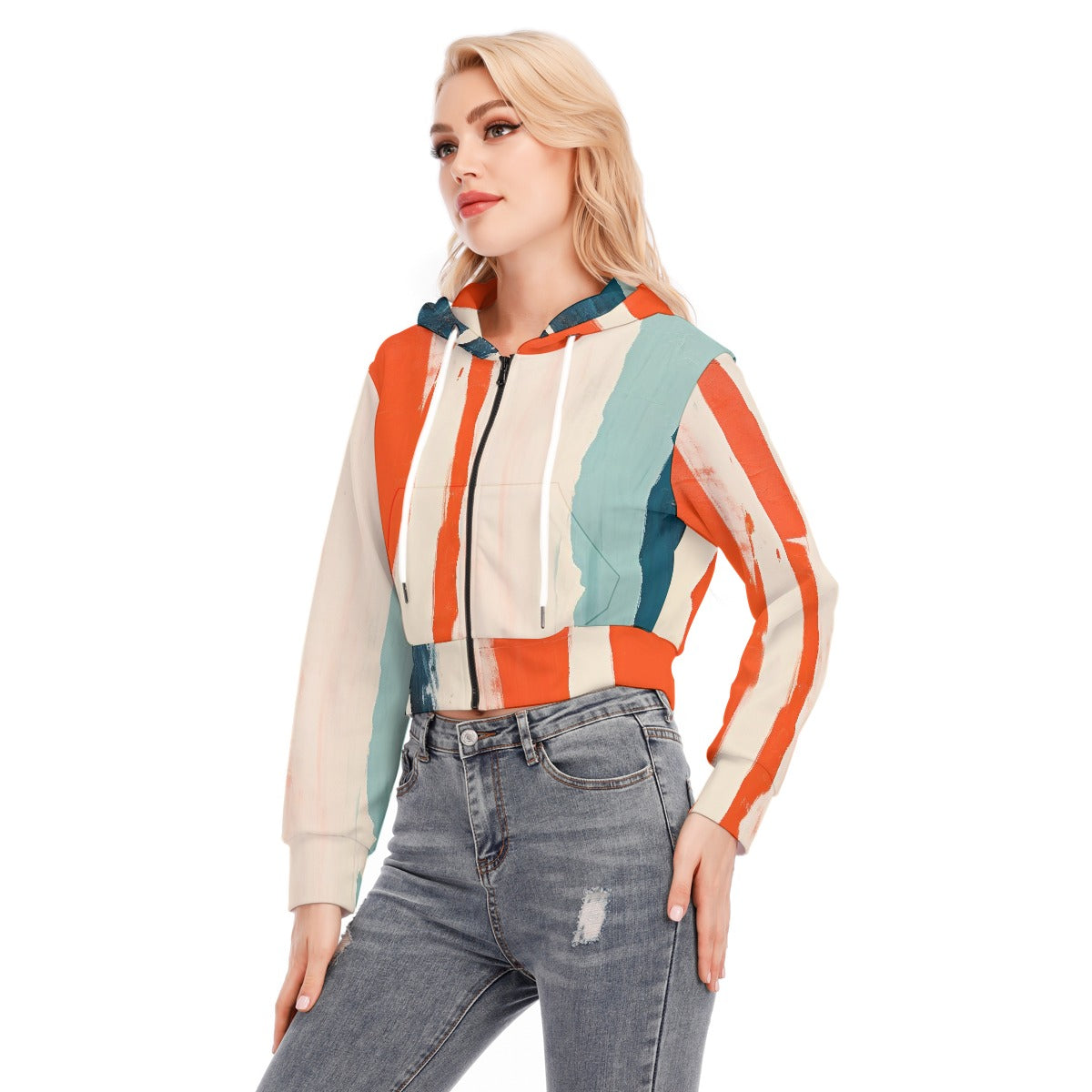 All-Over Print Women's Crop Top Hoodie With Zipper Closure