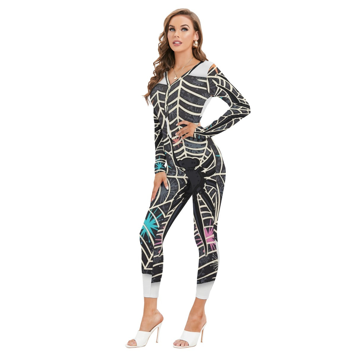 All-Over Print Women's Plunging Neck Jumpsuit