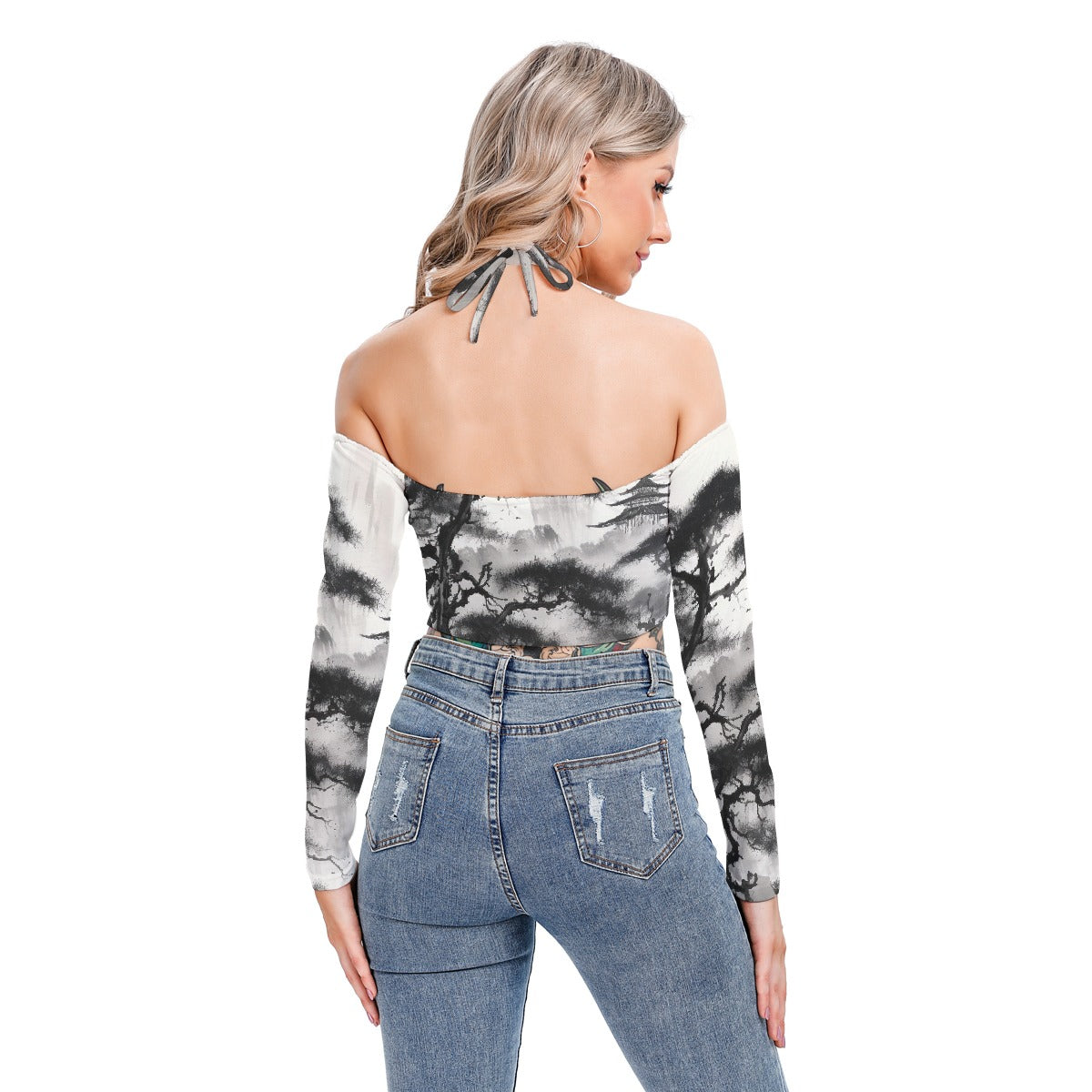 All-Over Print Women's Halter Lace-up Top