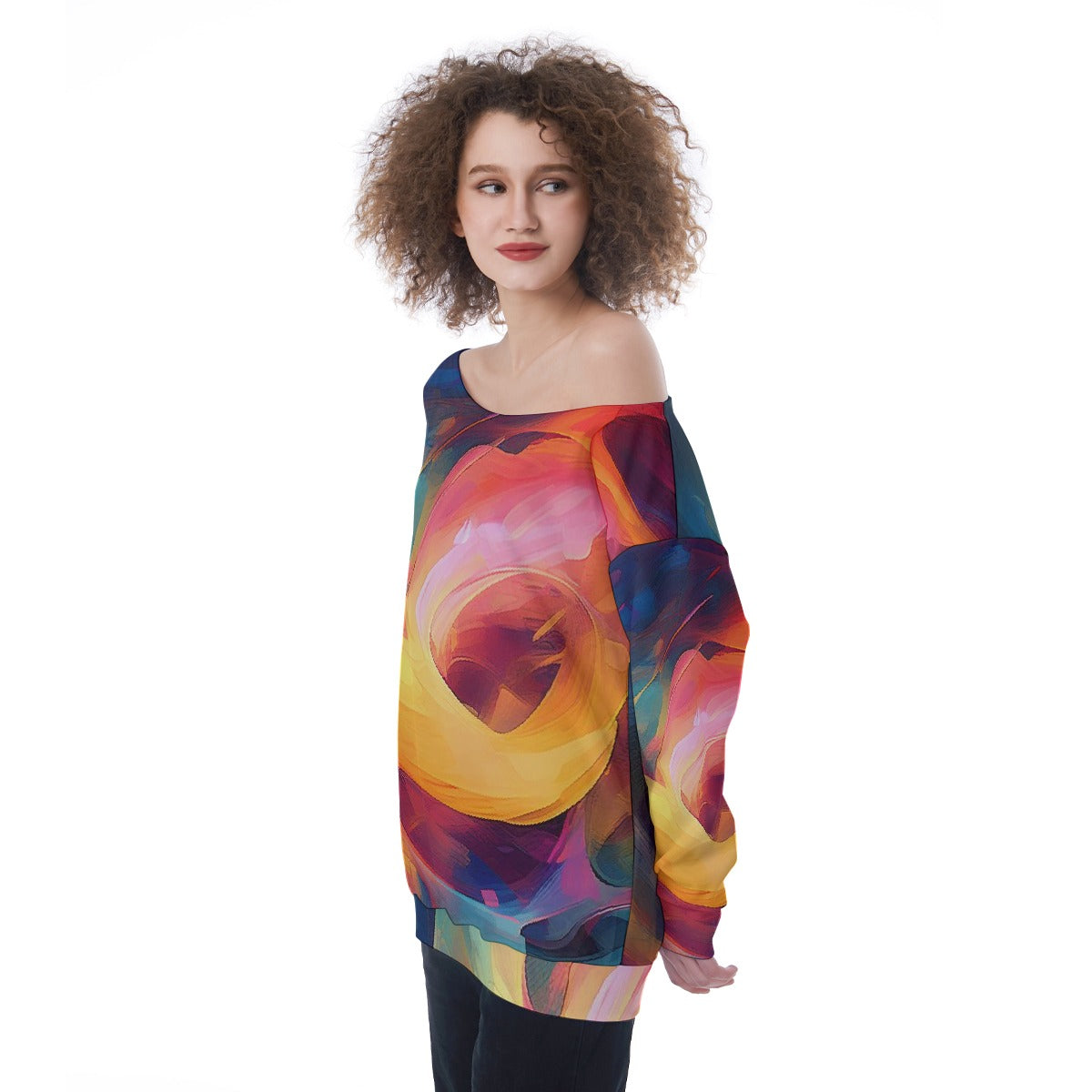 All-Over Print Oversized Women's Off-Shoulder Sweatshirt