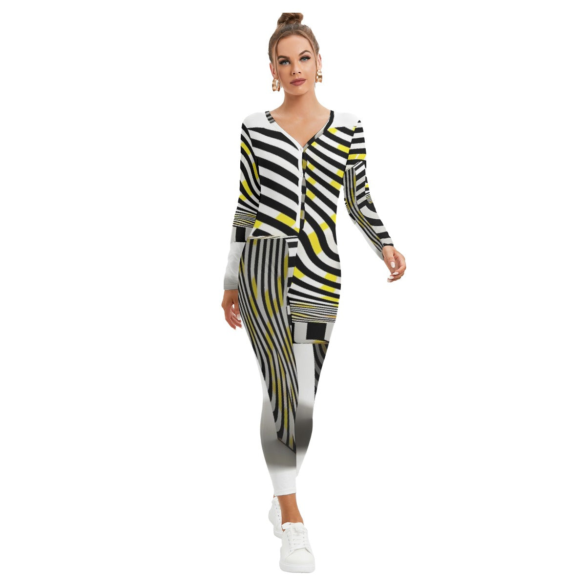 All-Over Print Women's Plunging Neck Jumpsuit
