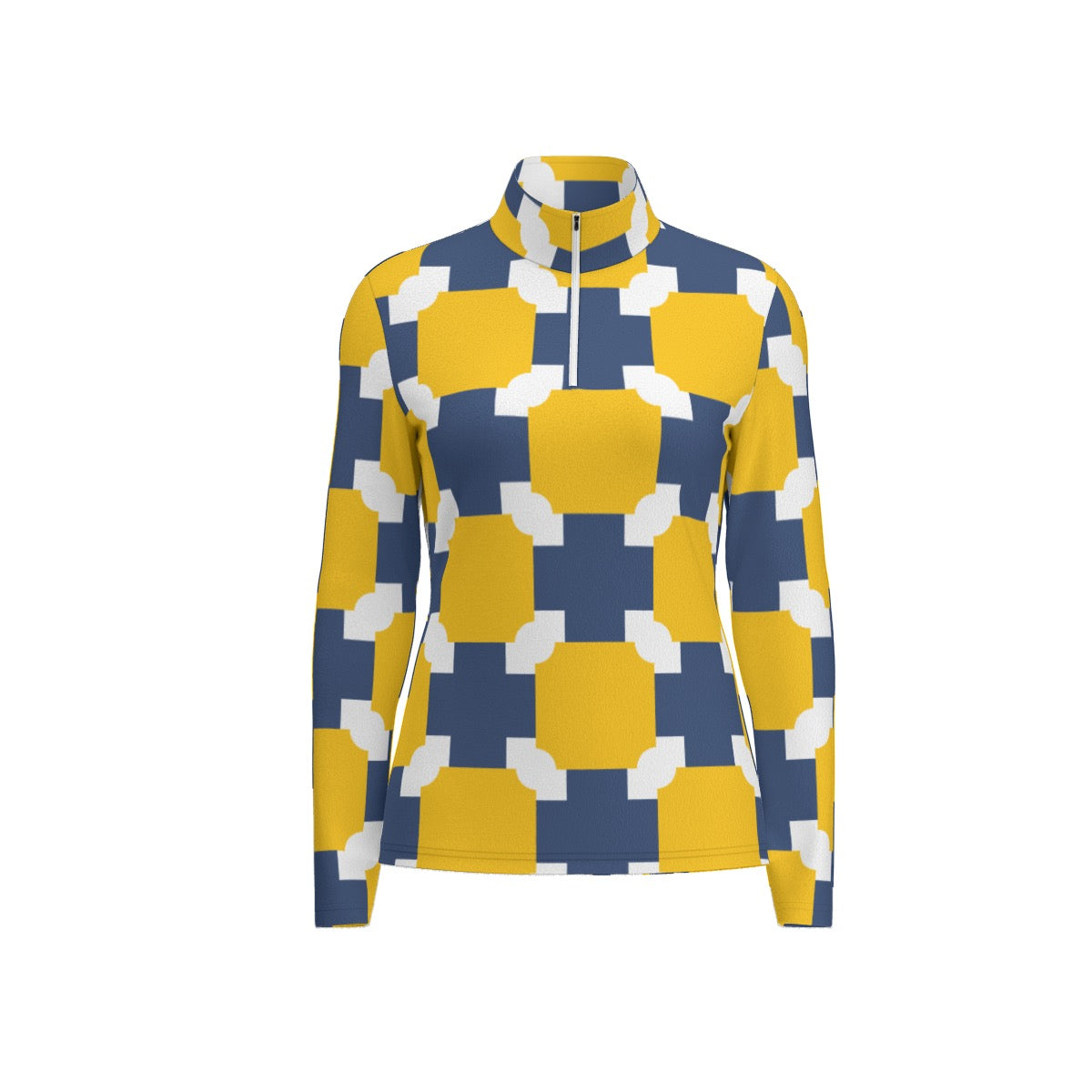 All-Over Print Women's Sports Collar Jersey With Long Sleeve