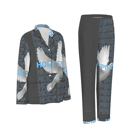 All-Over Print Women's Long Sleeve Pajama Set With Black Contrast Piping