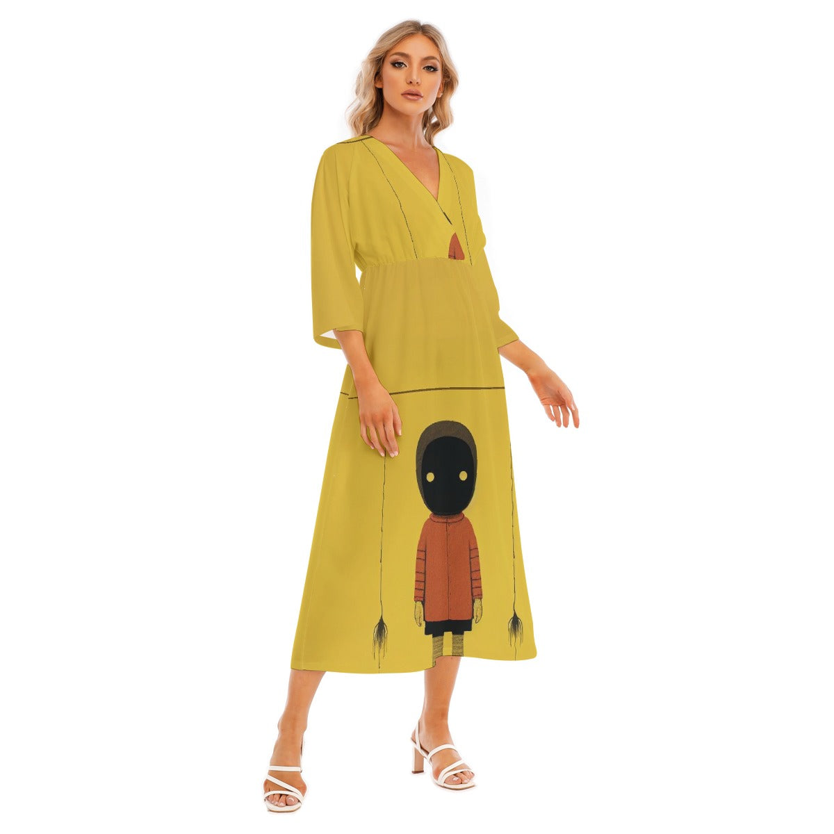 All-Over Print Women's Mid-Sleeve Long Dress