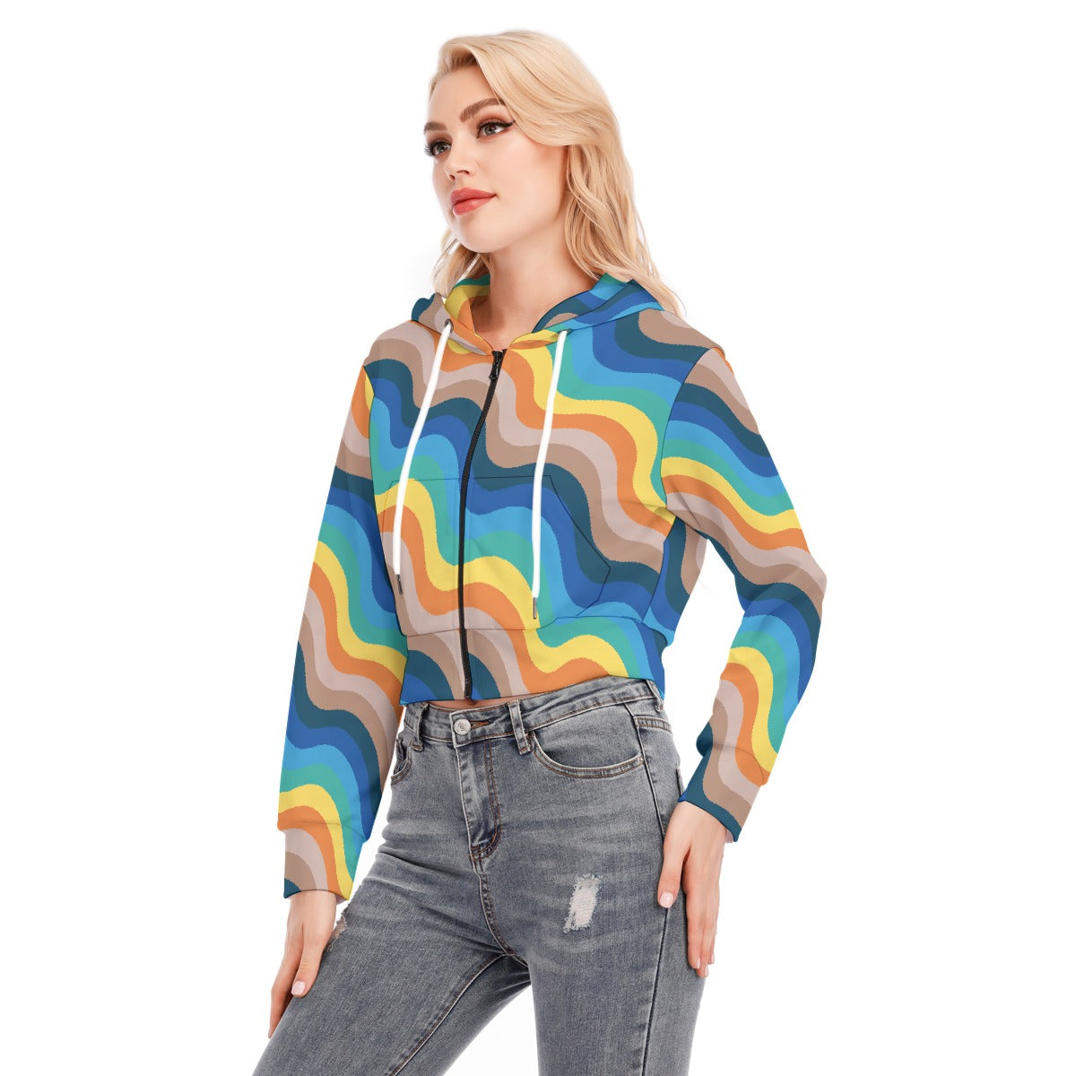 All-Over Print Women's Crop Top Hoodie With Zipper Closure
