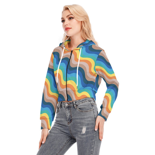 All-Over Print Women's Crop Top Hoodie With Zipper Closure