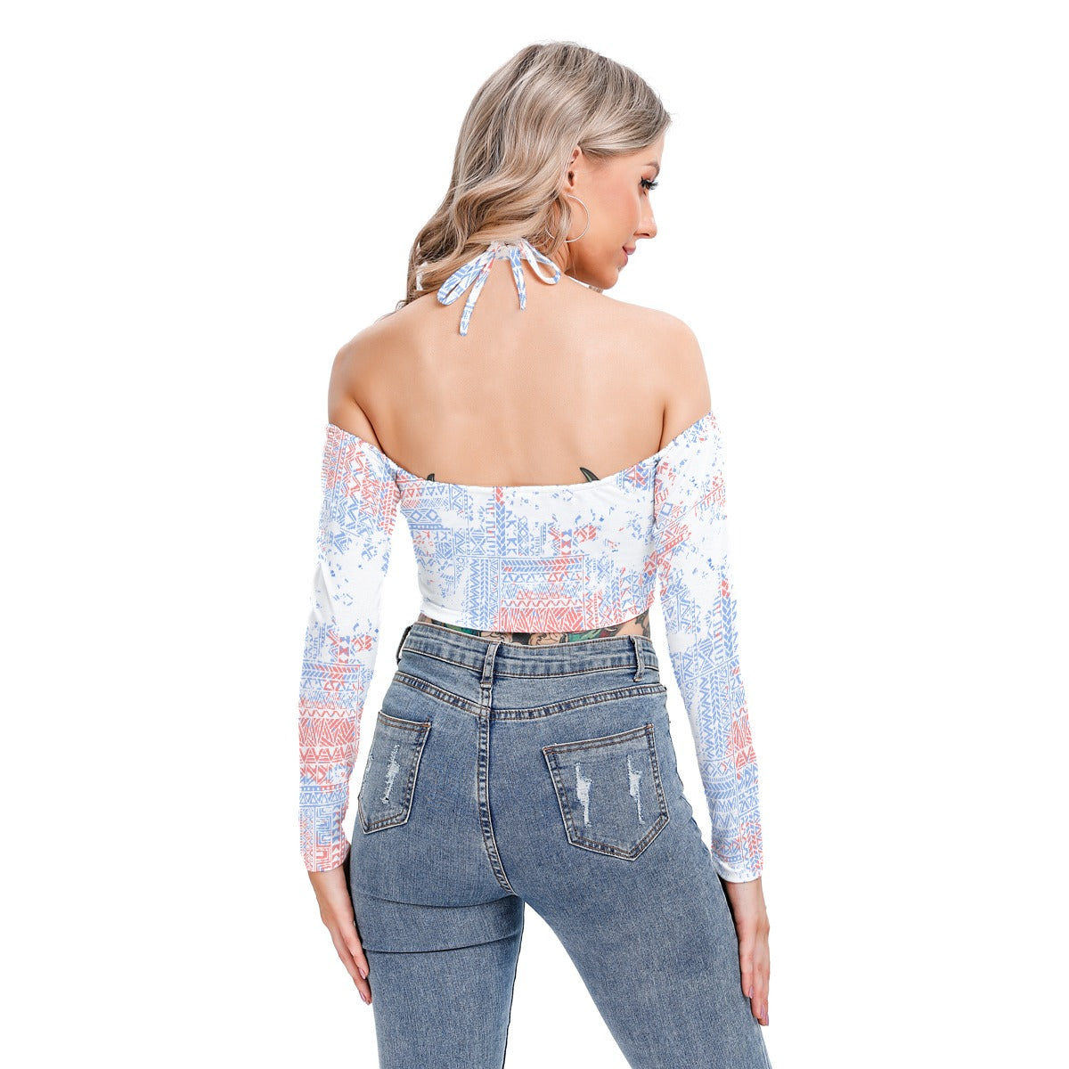All-Over Print Women's Halter Lace-up Top