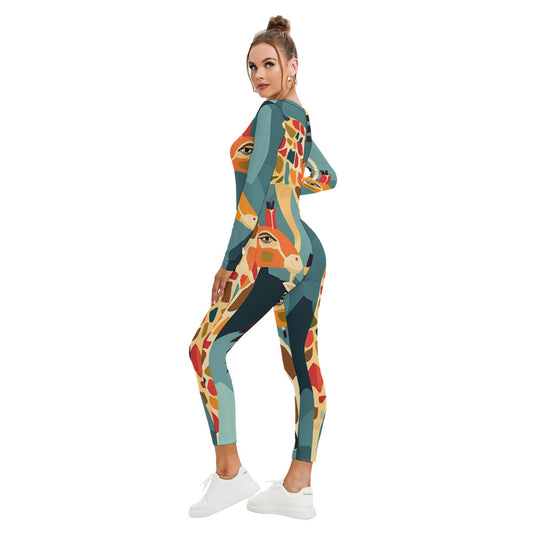 All-Over Print Women's Plunging Neck Jumpsuit