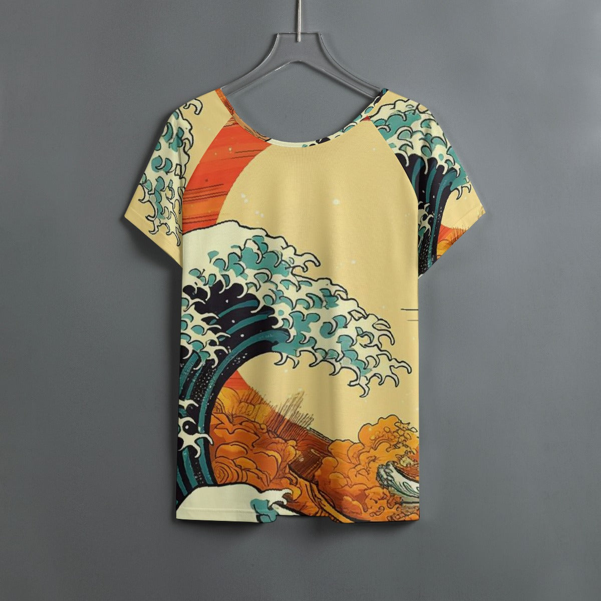 All-Over Print Women's Round Neck T-shirt With Raglan Sleeve