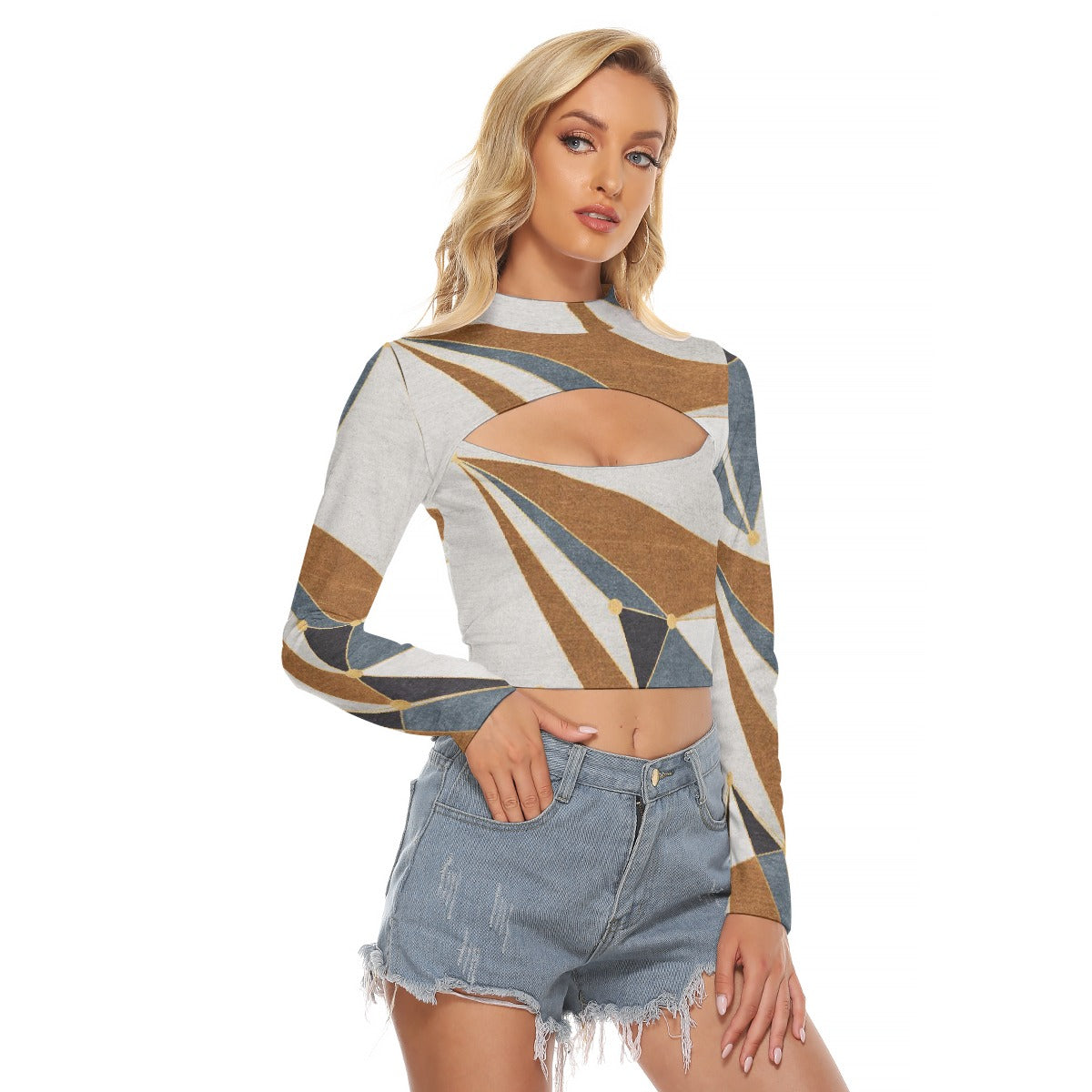 All-Over Print Women's Hollow Chest Keyhole Tight Crop Top