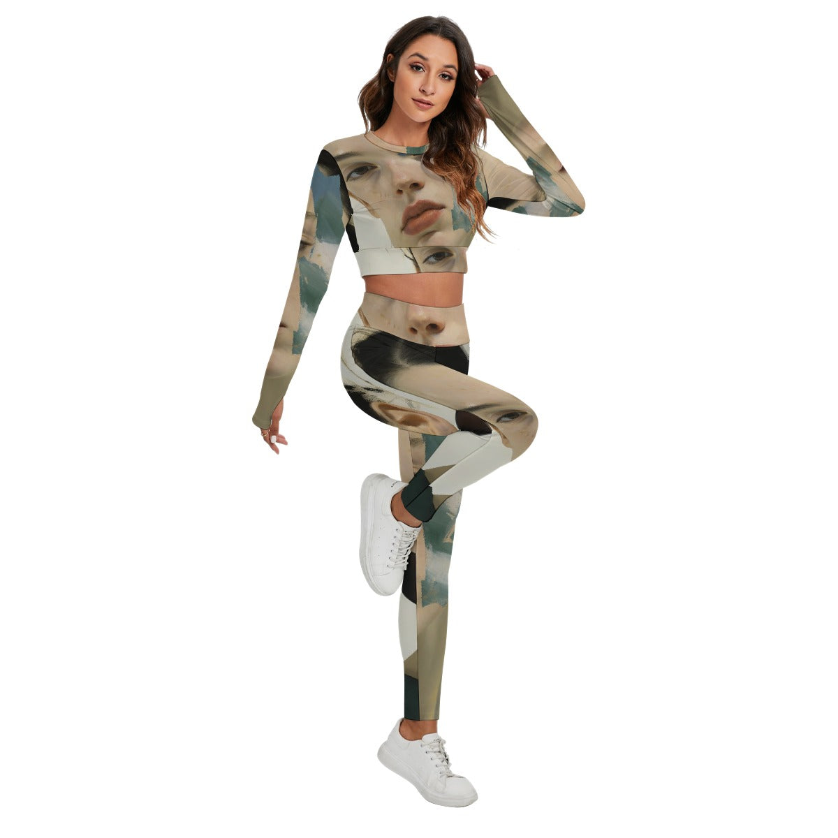 All-Over Print Women's Sport Set With Backless Top And Leggings