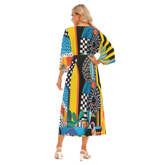 All-Over Print Women's Mid-Sleeve Long Dress