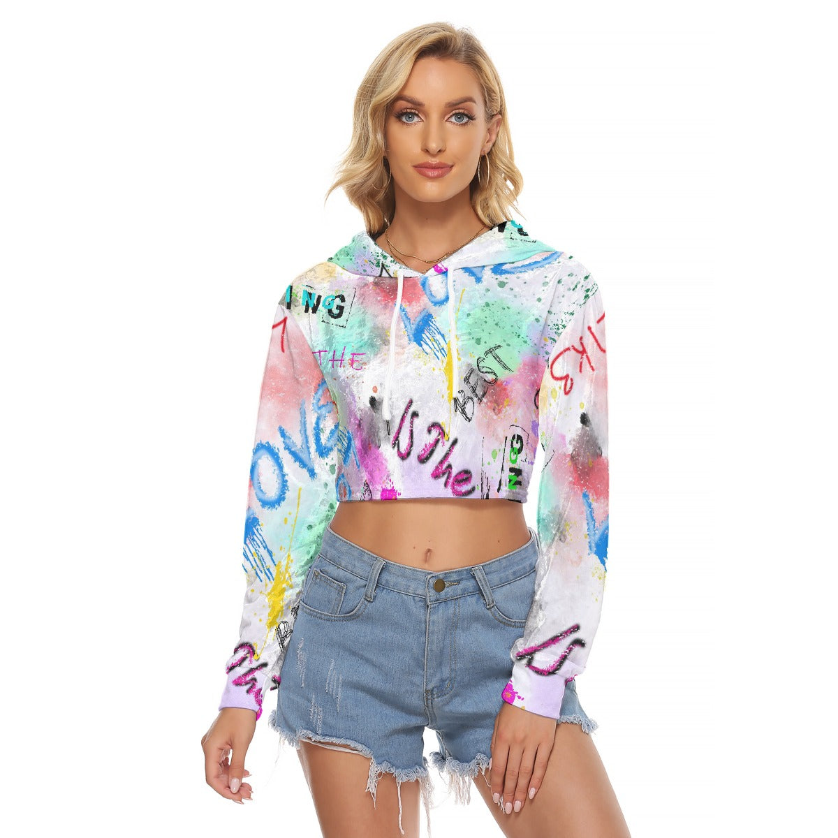 All-Over Print Women's Crop Top Hoodie|Velvet