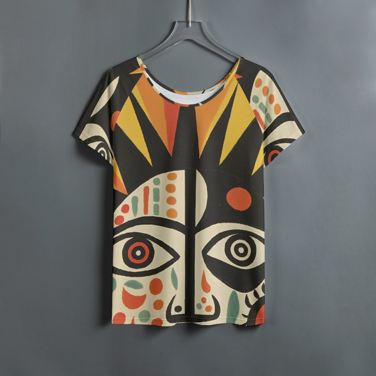 All-Over Print Women's Round Neck T-shirt With Raglan Sleeve
