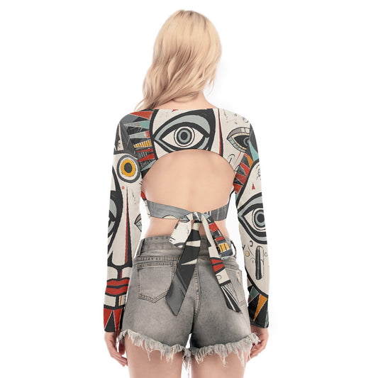 All-Over Print Women's Back Hollow T-shirt With Strap