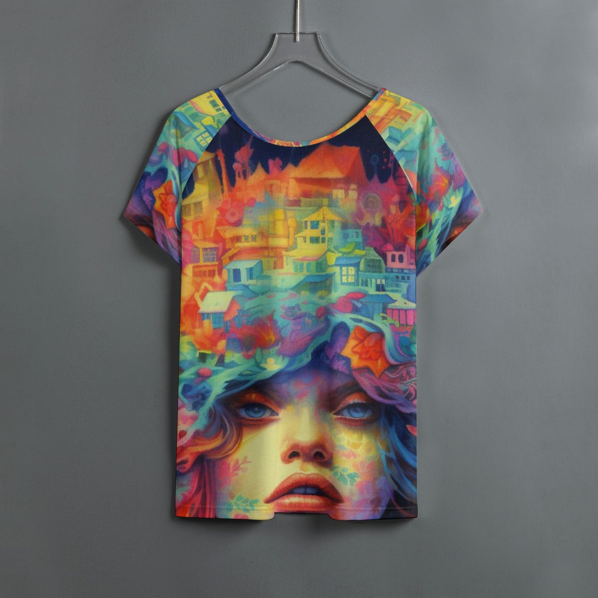 All-Over Print Women's Round Neck T-shirt With Raglan Sleeve