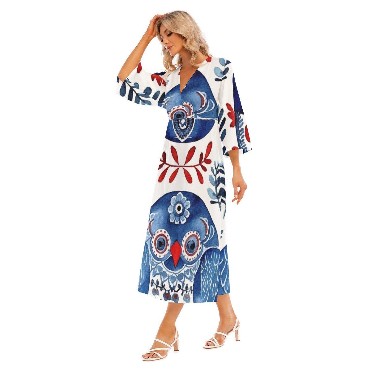 All-Over Print Women's Mid-Sleeve Long Dress