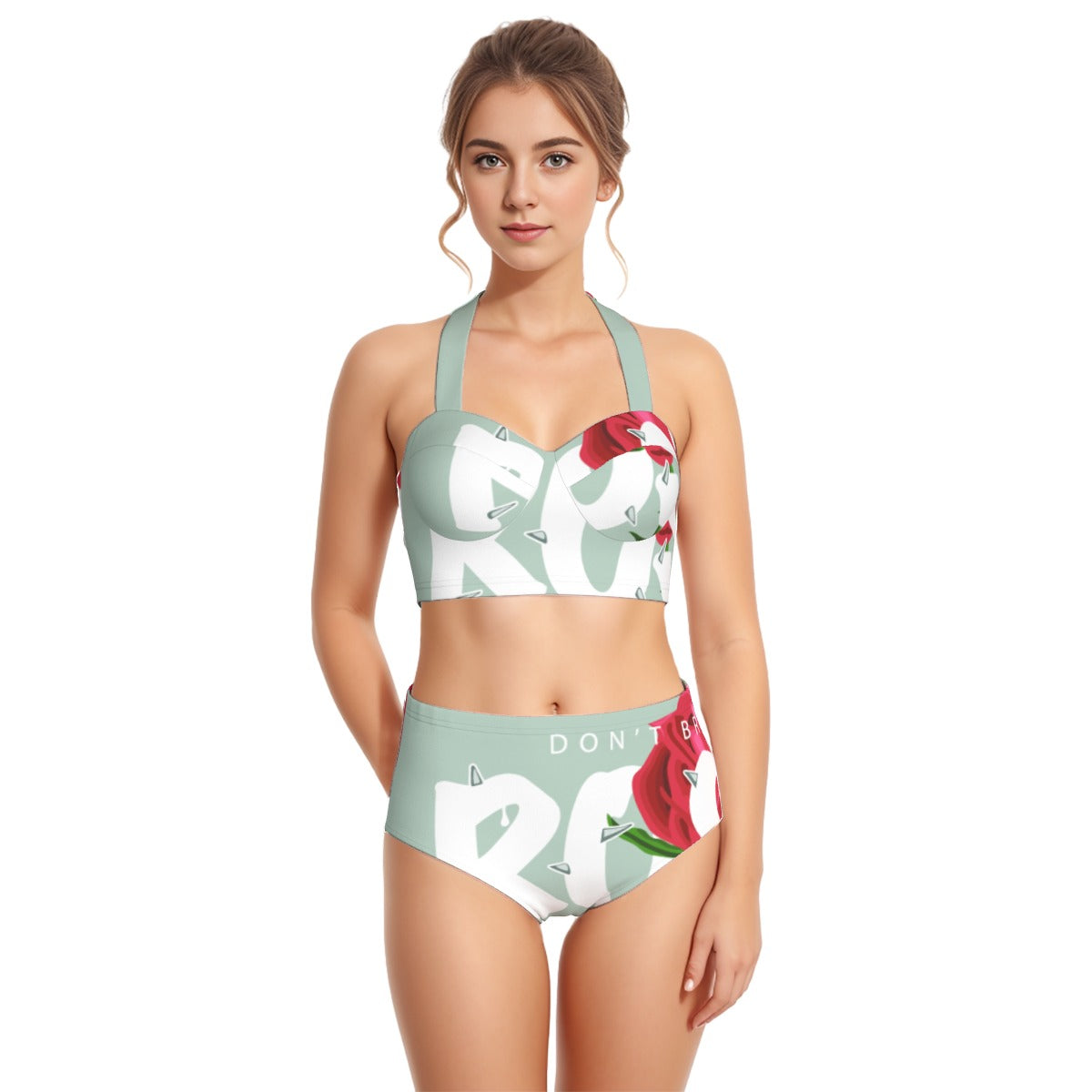All-Over Print Women's Swimsuit Set With Halter