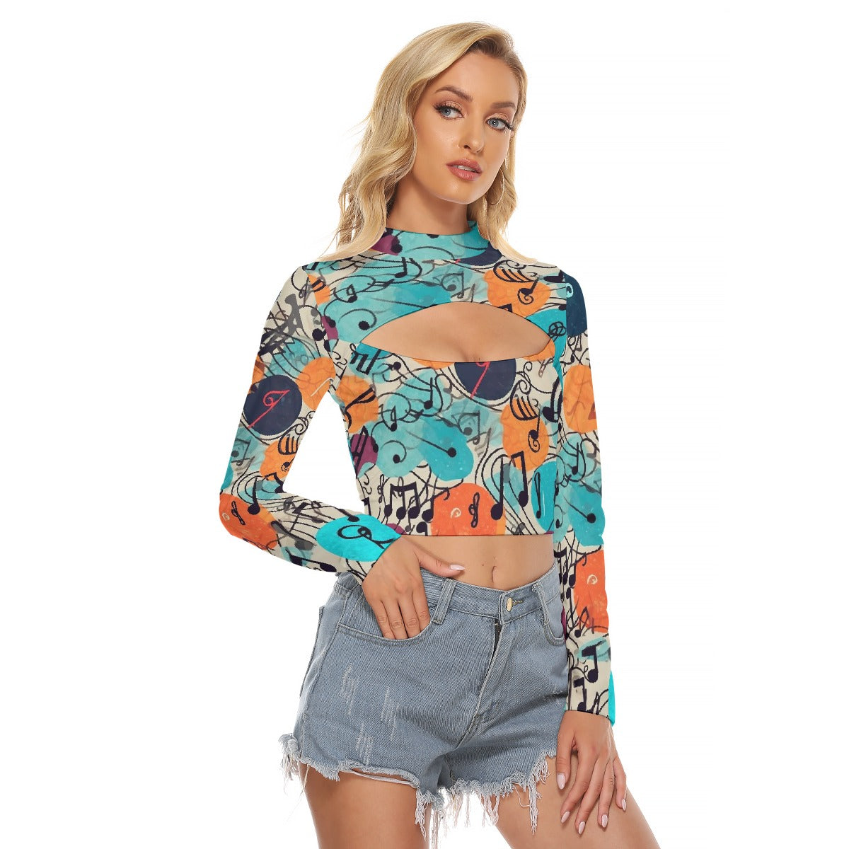 All-Over Print Women's Hollow Chest Keyhole Tight Crop Top
