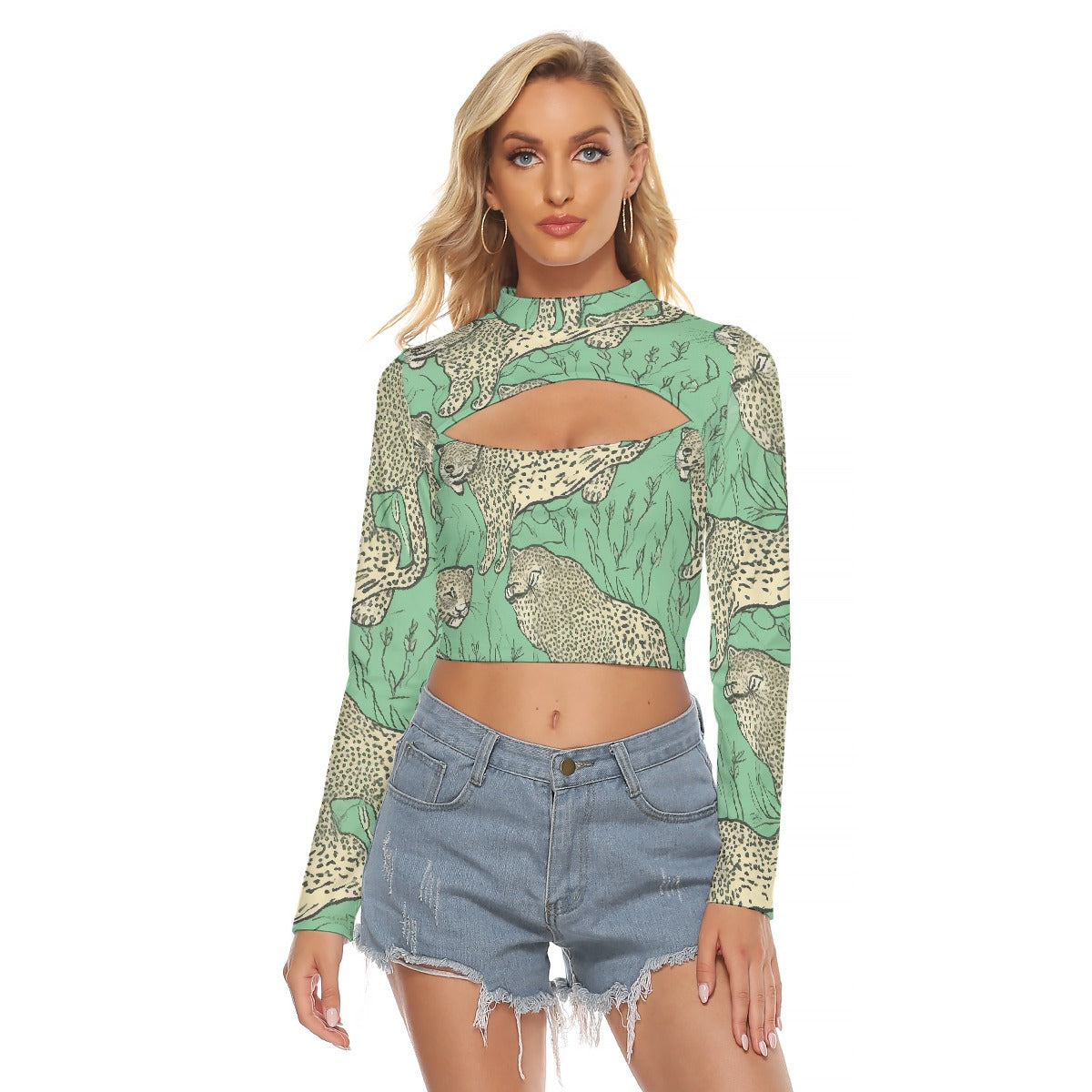 All-Over Print Women's Hollow Chest Keyhole Tight Crop Top