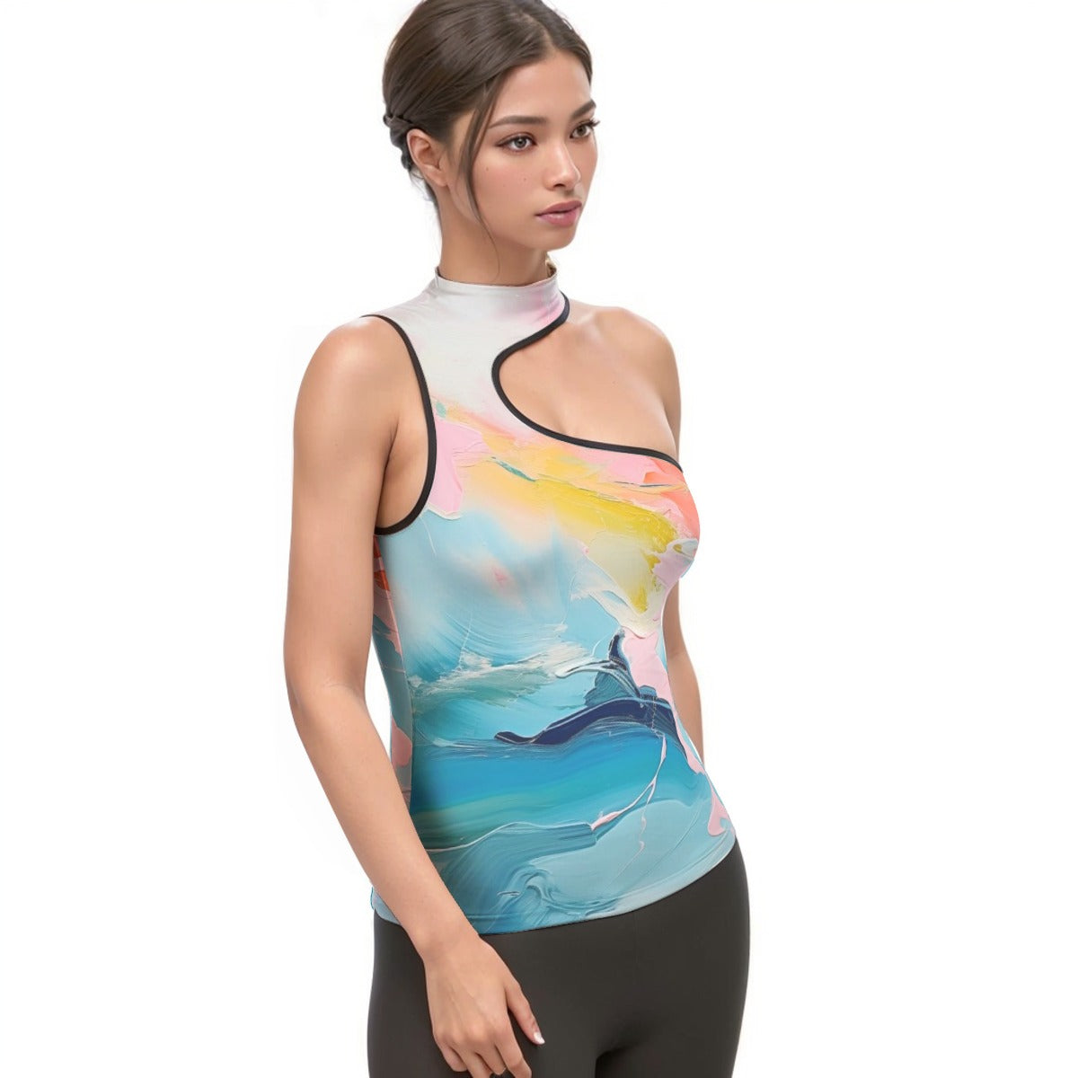 All-Over Print Women's Halter Sleeveless Asymmetrical Tank Top