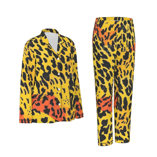 All-Over Print Women's Long Sleeve Pajama Set With Black Contrast Piping