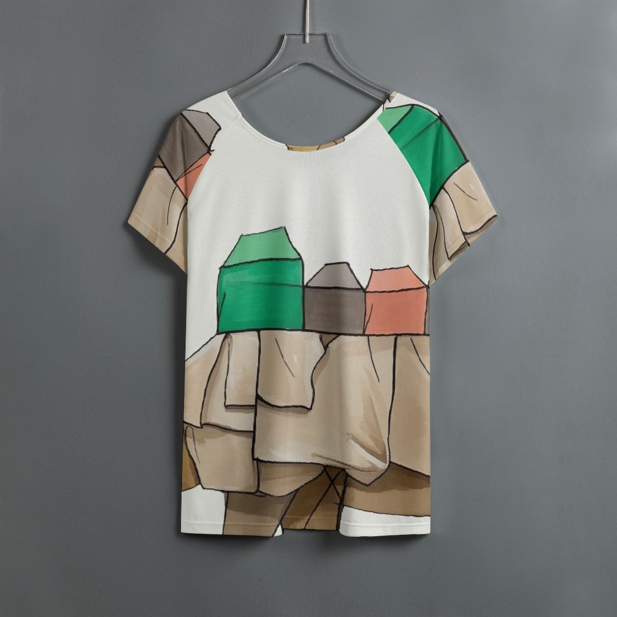 All-Over Print Women's Round Neck T-shirt With Raglan Sleeve