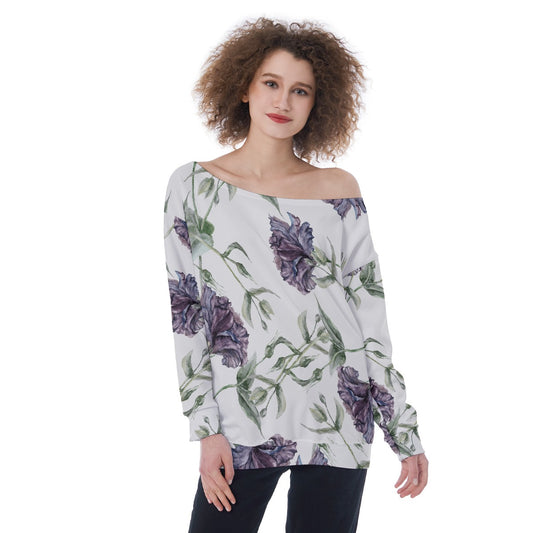 All-Over Print Oversized Women's Off-Shoulder Sweatshirt
