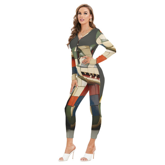 All-Over Print Women's Plunging Neck Jumpsuit
