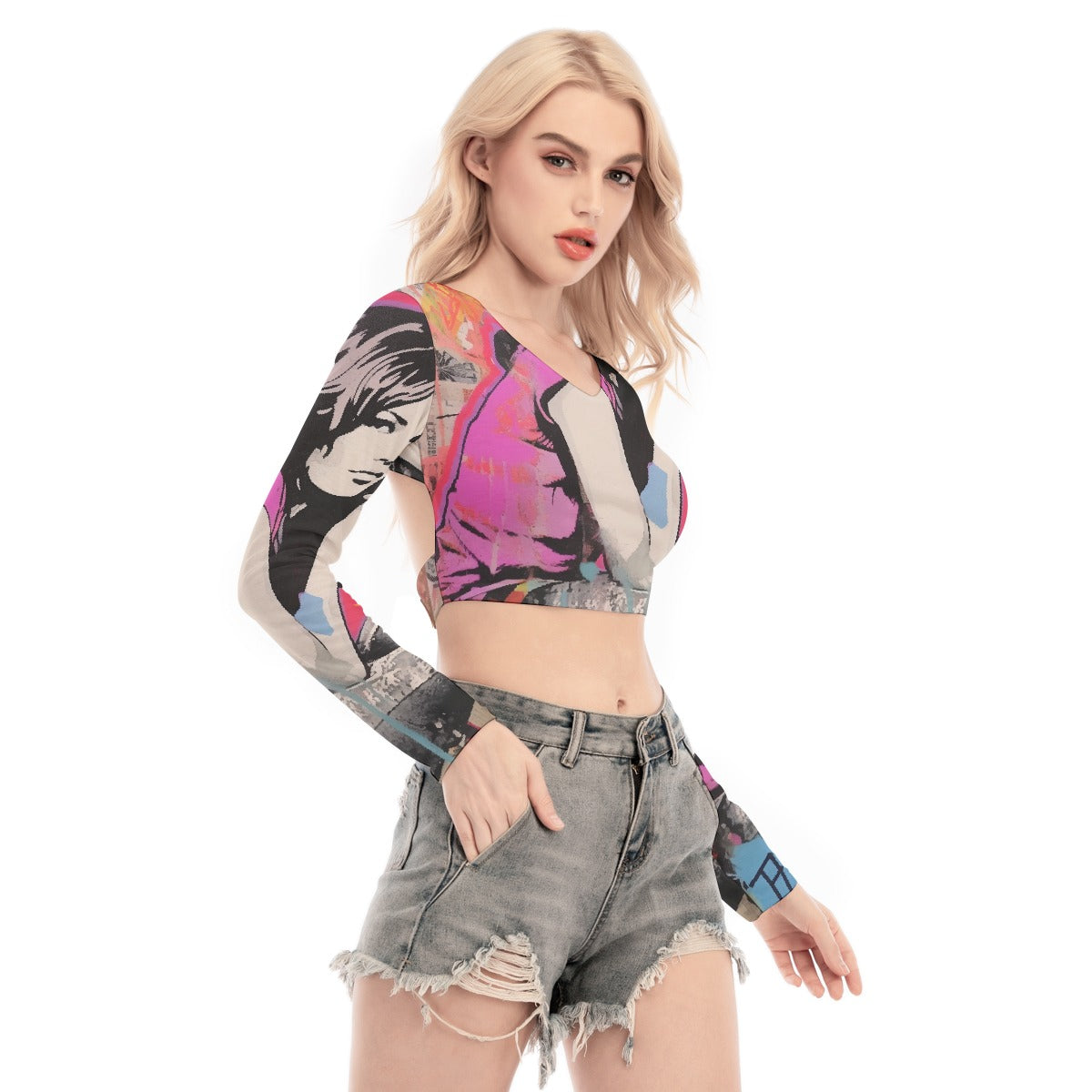 All-Over Print Women's Back Hollow T-shirt With Strap