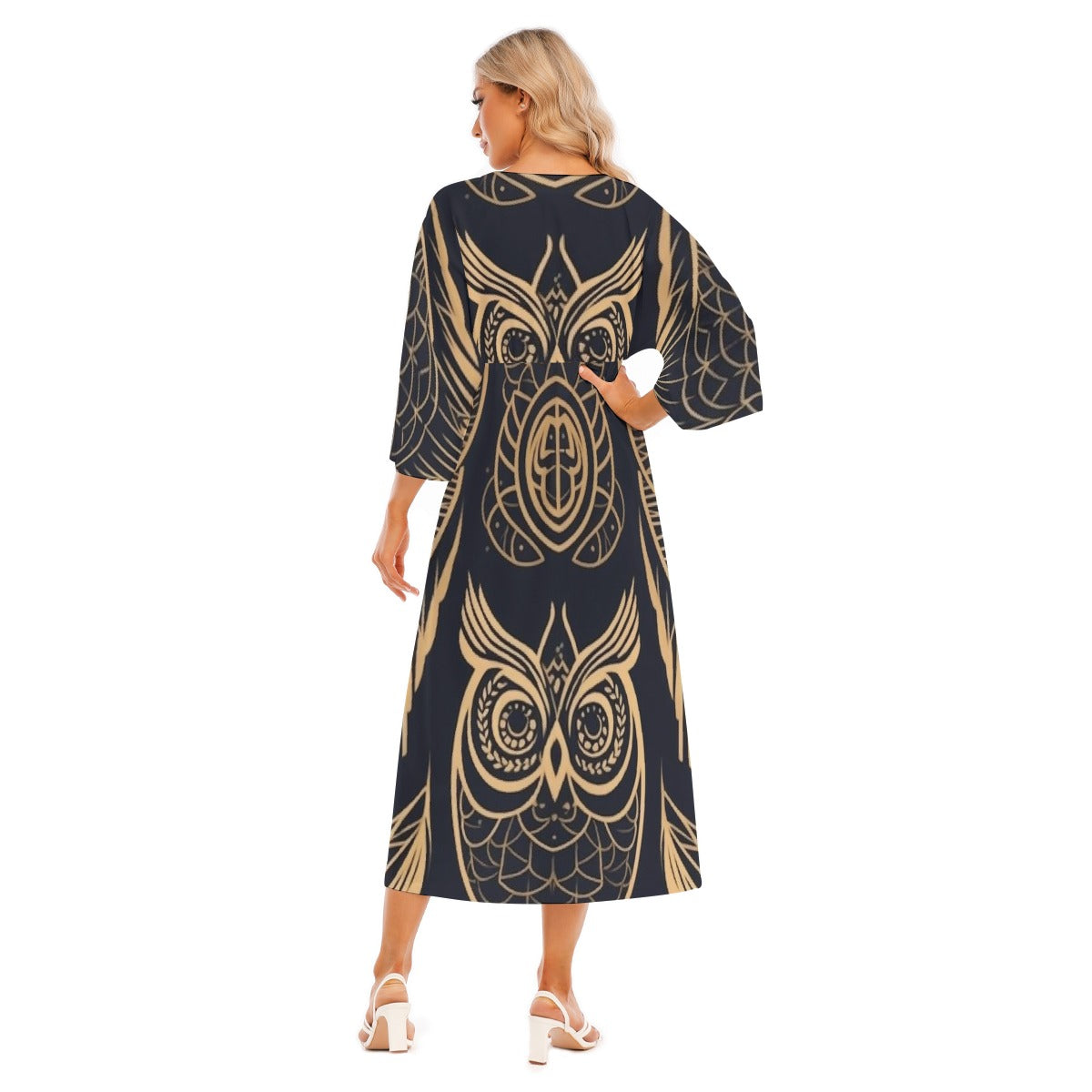 All-Over Print Women's Mid-Sleeve Long Dress