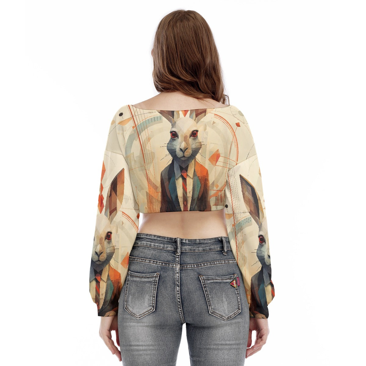 All-Over Print Women's V-neck Long Sleeve Cropped Sweatshirt