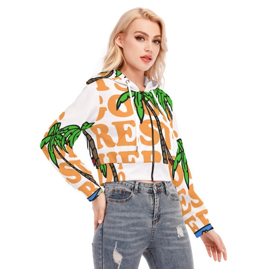All-Over Print Women's Crop Top Hoodie With Zipper Closure