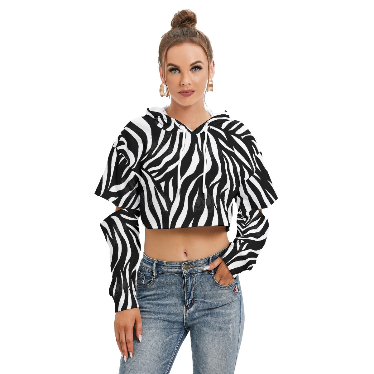 All-Over Print Women's Heavy Fleece Hoodie With Hollow Out Sleeve