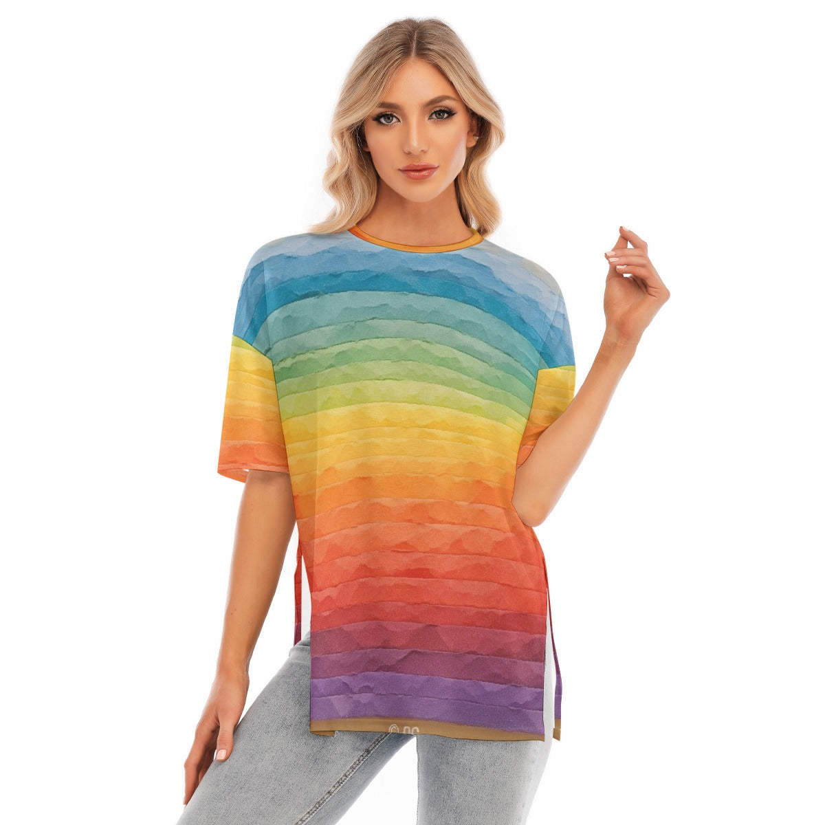 All-Over Print Women's Short Sleeves T-shirt With Hem Split