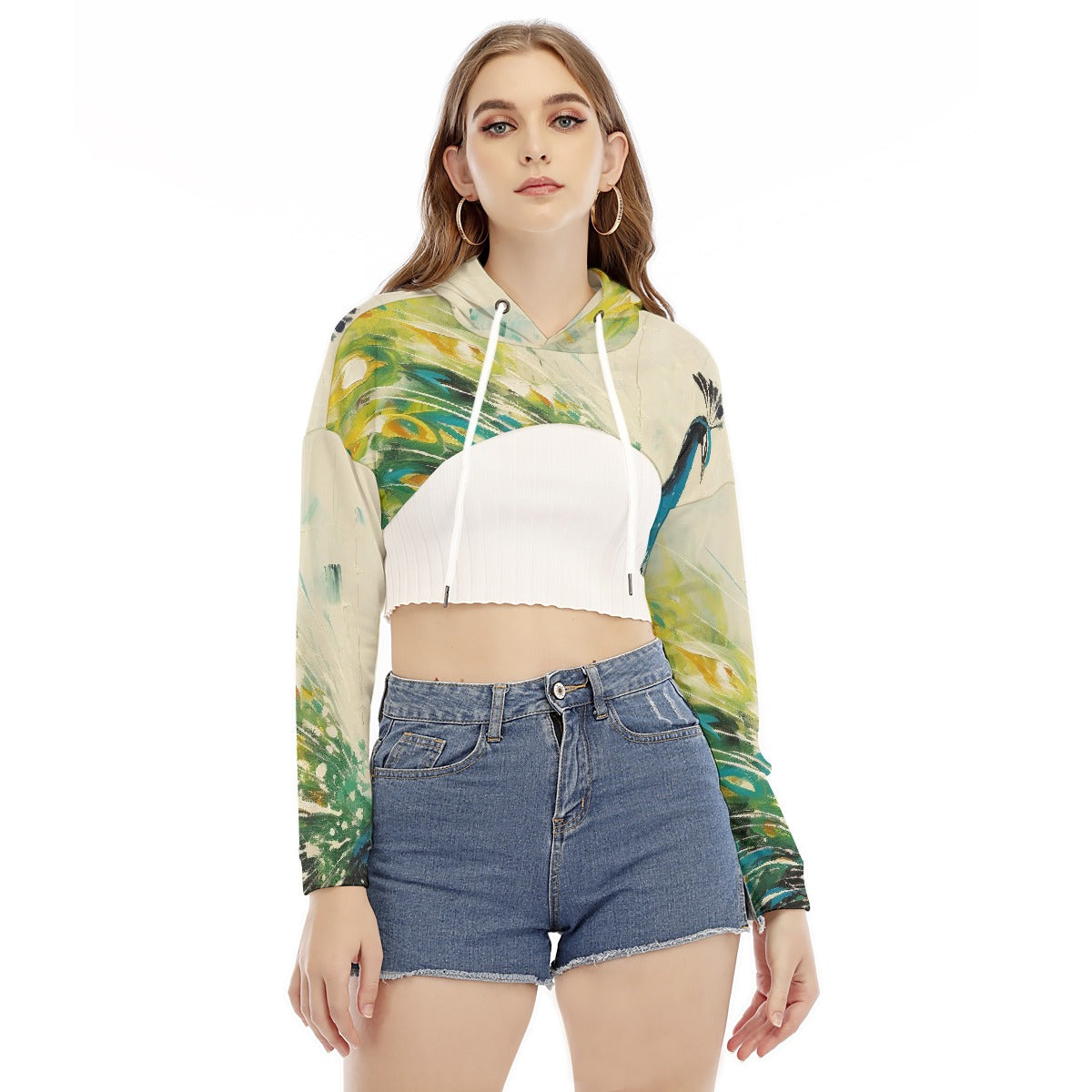 All-Over Print Women's Smock Short Hoodie With Long Sleeve