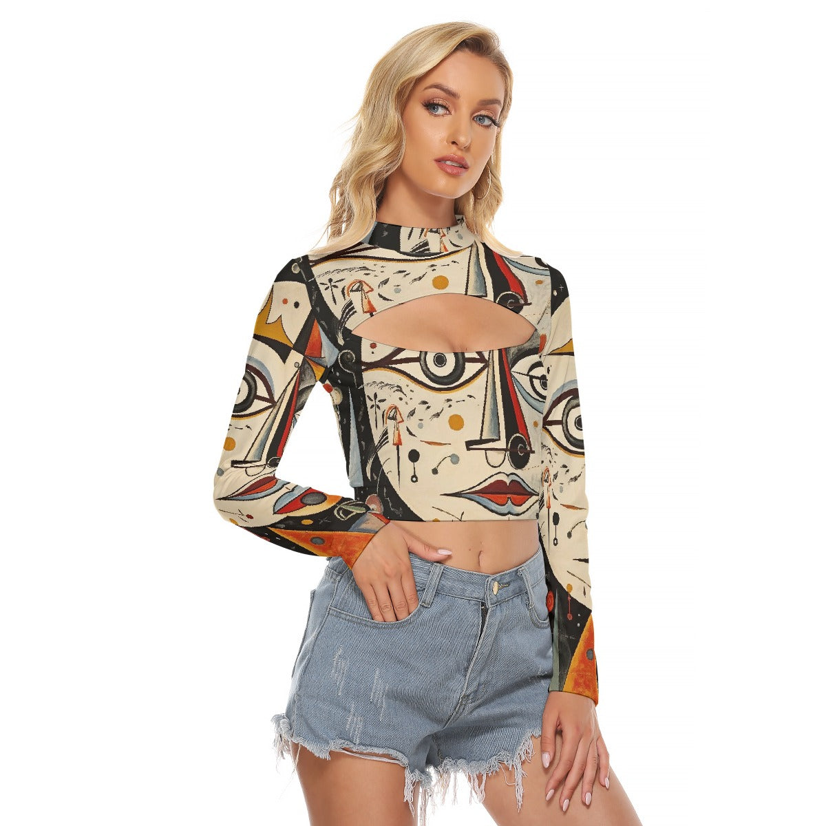 All-Over Print Women's Hollow Chest Keyhole Tight Crop Top