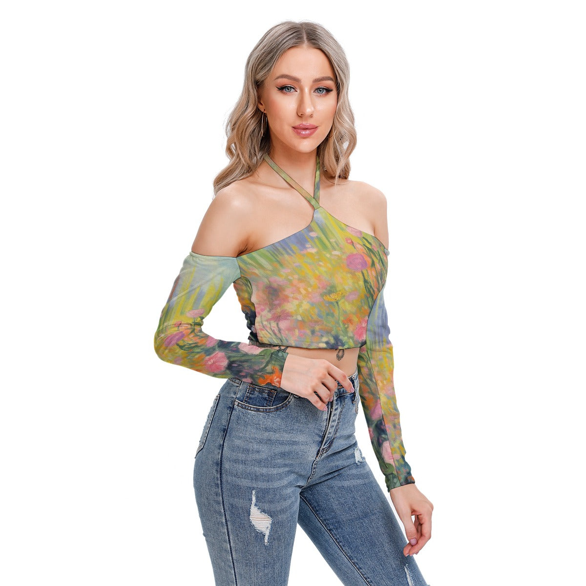 All-Over Print Women's Halter Lace-up Top
